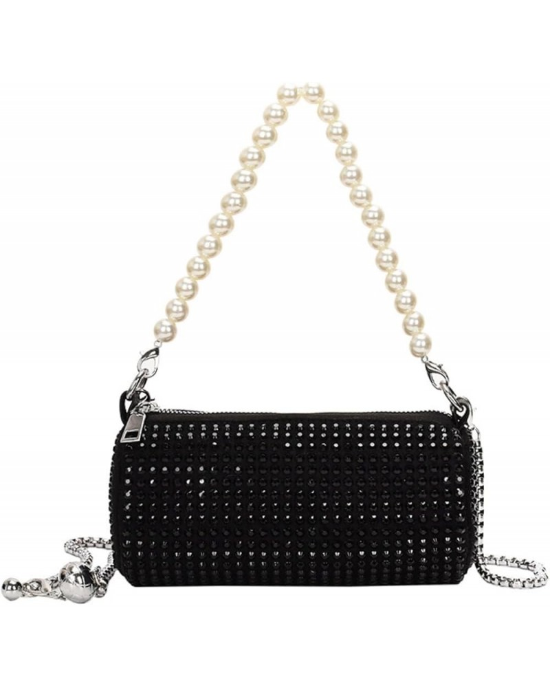 Round Rhinestone Evening Purse For Women Trendy Pearl Black $35.61 Evening Bags