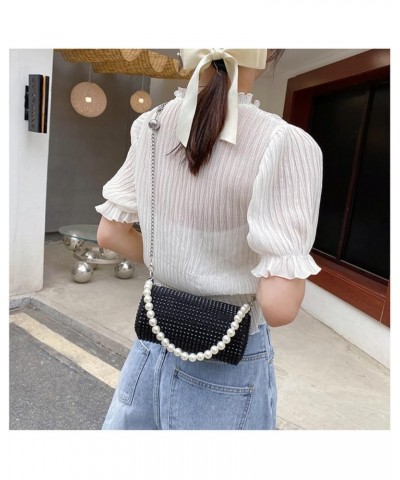 Round Rhinestone Evening Purse For Women Trendy Pearl Black $35.61 Evening Bags