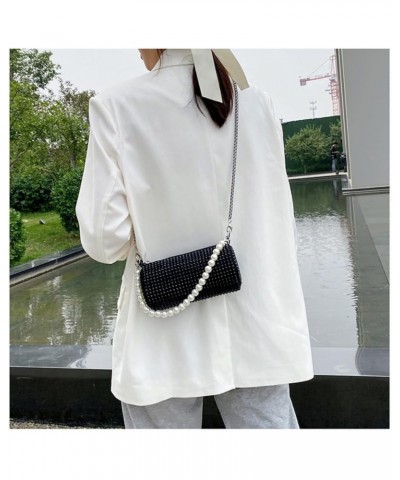 Round Rhinestone Evening Purse For Women Trendy Pearl Black $35.61 Evening Bags