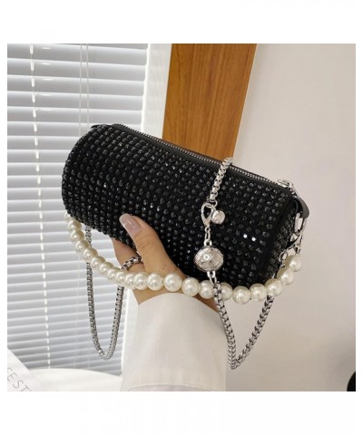 Round Rhinestone Evening Purse For Women Trendy Pearl Black $35.61 Evening Bags