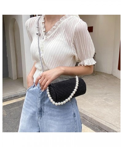 Round Rhinestone Evening Purse For Women Trendy Pearl Black $35.61 Evening Bags