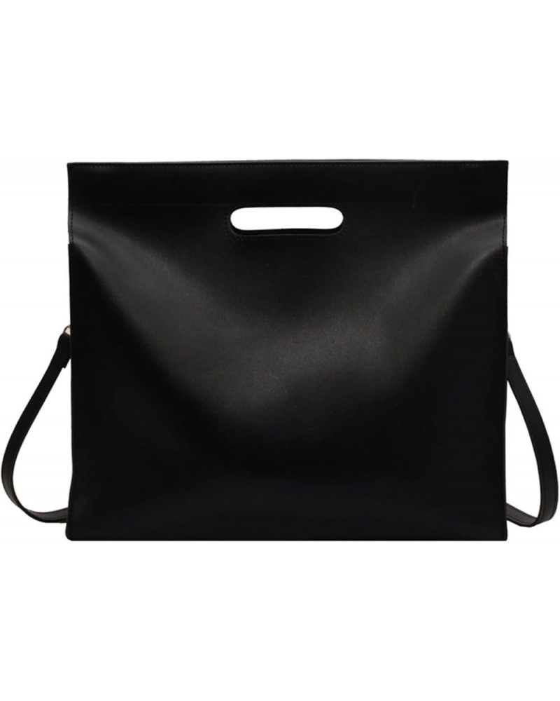 Women's Vintage PU Leather Square Tote Bag Top Handle Shoulder Messenger Bag Black $20.75 Totes