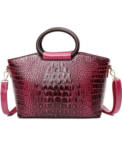 Women Satchel Purses and Handbags Leather Ring Top-Handle Bag Embossed Crocodile Pattern Flap Shoulder Crossbody Bag Purple $...