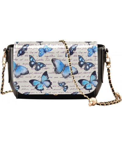 Chain Bag Blue Butterflies Retro Note Small Crossbody Bag PU Leather Shoulder Bag $21.59 Shoulder Bags