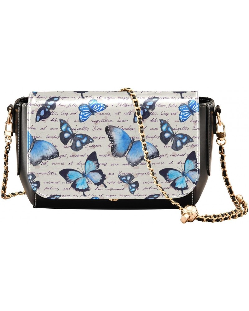 Chain Bag Blue Butterflies Retro Note Small Crossbody Bag PU Leather Shoulder Bag $21.59 Shoulder Bags