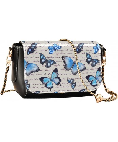 Chain Bag Blue Butterflies Retro Note Small Crossbody Bag PU Leather Shoulder Bag $21.59 Shoulder Bags