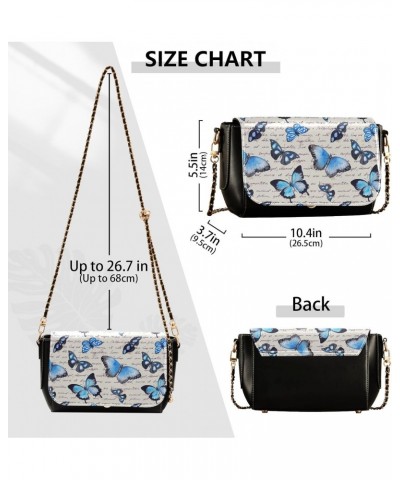 Chain Bag Blue Butterflies Retro Note Small Crossbody Bag PU Leather Shoulder Bag $21.59 Shoulder Bags