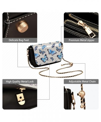 Chain Bag Blue Butterflies Retro Note Small Crossbody Bag PU Leather Shoulder Bag $21.59 Shoulder Bags