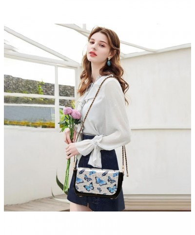 Chain Bag Blue Butterflies Retro Note Small Crossbody Bag PU Leather Shoulder Bag $21.59 Shoulder Bags