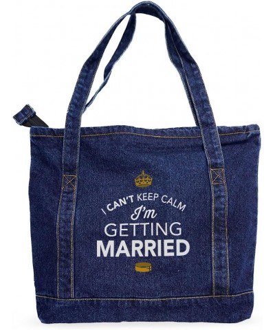 I'm Getting Married Denim Tote Bag - Present for Engagement - Bride Print Dark Washed $17.99 Totes