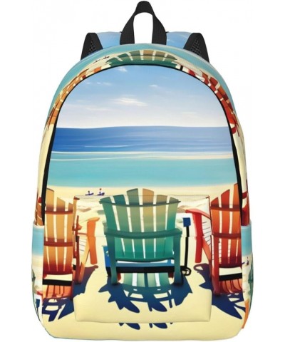 Beach Scene With Chairs Print Unisex Canvas Bag Canvas Shoulder Pouch Pack Lightweight Backpack For Woman Lady Black Medium $...