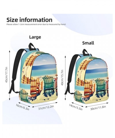 Beach Scene With Chairs Print Unisex Canvas Bag Canvas Shoulder Pouch Pack Lightweight Backpack For Woman Lady Black Medium $...