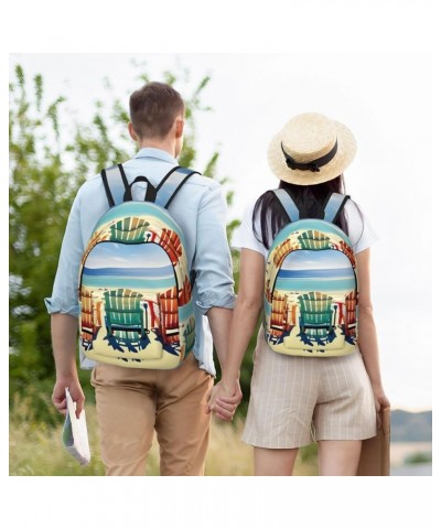 Beach Scene With Chairs Print Unisex Canvas Bag Canvas Shoulder Pouch Pack Lightweight Backpack For Woman Lady Black Medium $...