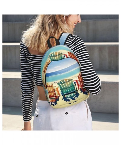 Beach Scene With Chairs Print Unisex Canvas Bag Canvas Shoulder Pouch Pack Lightweight Backpack For Woman Lady Black Medium $...