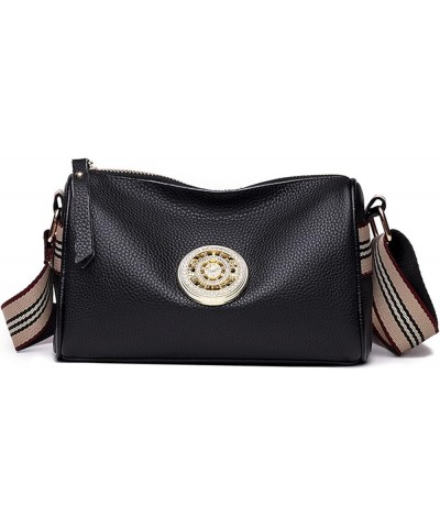 Women Genuine Leather Handbags Rotating Metal Lock Ladies Shoulder Bags Fashion Female Messenger Bag Black $16.91 Handbags