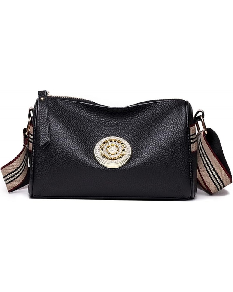 Women Genuine Leather Handbags Rotating Metal Lock Ladies Shoulder Bags Fashion Female Messenger Bag Black $16.91 Handbags