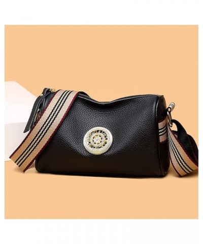 Women Genuine Leather Handbags Rotating Metal Lock Ladies Shoulder Bags Fashion Female Messenger Bag Black $16.91 Handbags