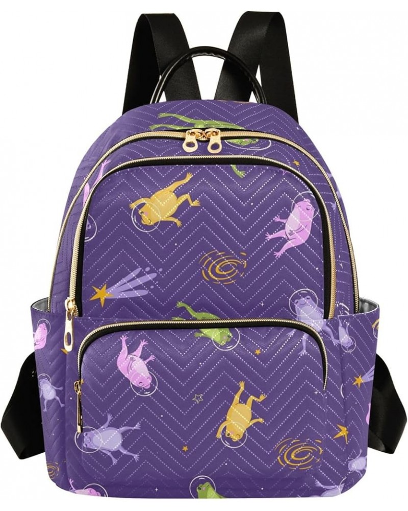 Frogs in Space Backpack for Women Shoulder Bag Lightweight Small Backpack Casual Daypack for Travel Small(11.41'' x 6.1'' x 1...