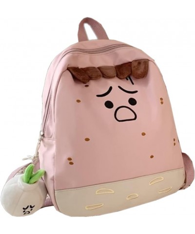 Cute canvas casual large capacity backpack for men and women (White) Pink $11.06 Backpacks