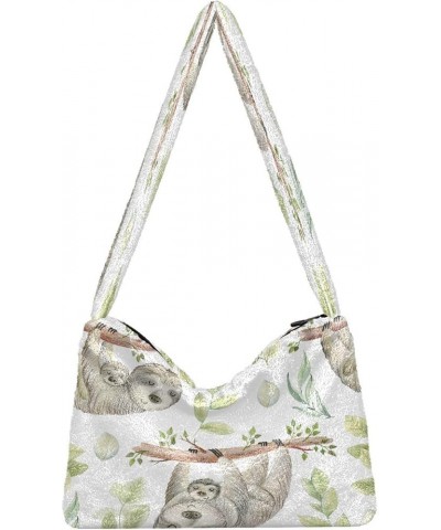 Cute Deer Animals Women's Shoulder Bag, Fur Tote Crossbody Hobo Handbags Watercolor Sloth $12.17 Hobo Bags