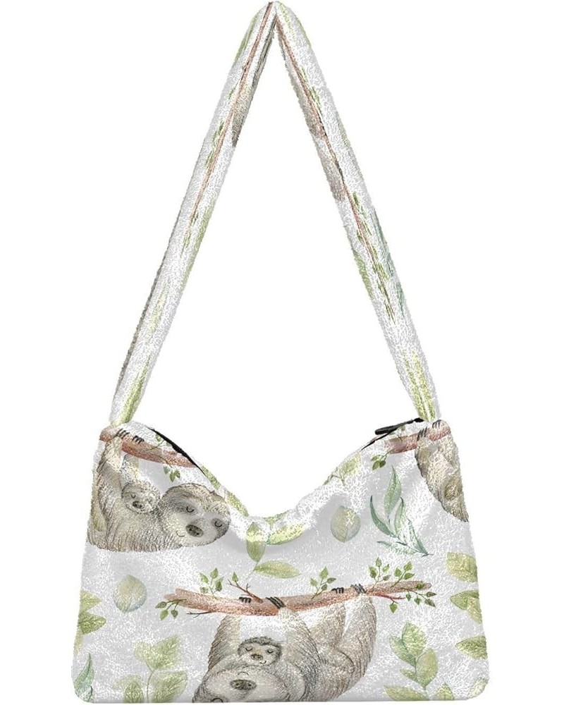 Cute Deer Animals Women's Shoulder Bag, Fur Tote Crossbody Hobo Handbags Watercolor Sloth $12.17 Hobo Bags