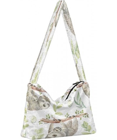 Cute Deer Animals Women's Shoulder Bag, Fur Tote Crossbody Hobo Handbags Watercolor Sloth $12.17 Hobo Bags