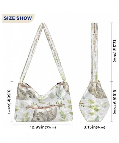 Cute Deer Animals Women's Shoulder Bag, Fur Tote Crossbody Hobo Handbags Watercolor Sloth $12.17 Hobo Bags