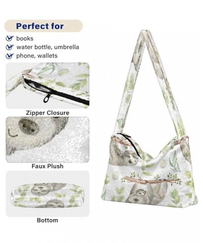 Cute Deer Animals Women's Shoulder Bag, Fur Tote Crossbody Hobo Handbags Watercolor Sloth $12.17 Hobo Bags