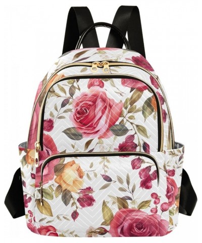 Red Roses Watercolor on White Casual Daypack Backpacks, Woman's Backpack, Festival Backpack for Women, S Red Roses Watercolor...