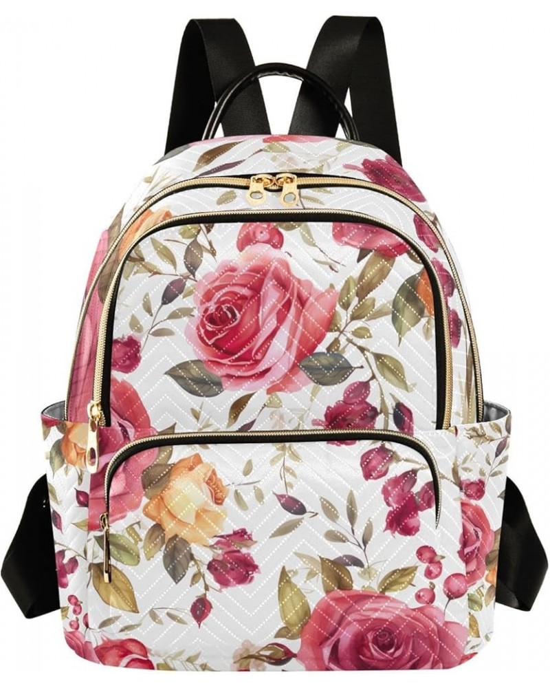 Red Roses Watercolor on White Casual Daypack Backpacks, Woman's Backpack, Festival Backpack for Women, S Red Roses Watercolor...