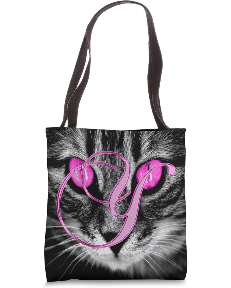 Y Pink Cat Eye Kitten Kitty Pet Animal Initial Letter Name Tote Bag $12.02 Totes