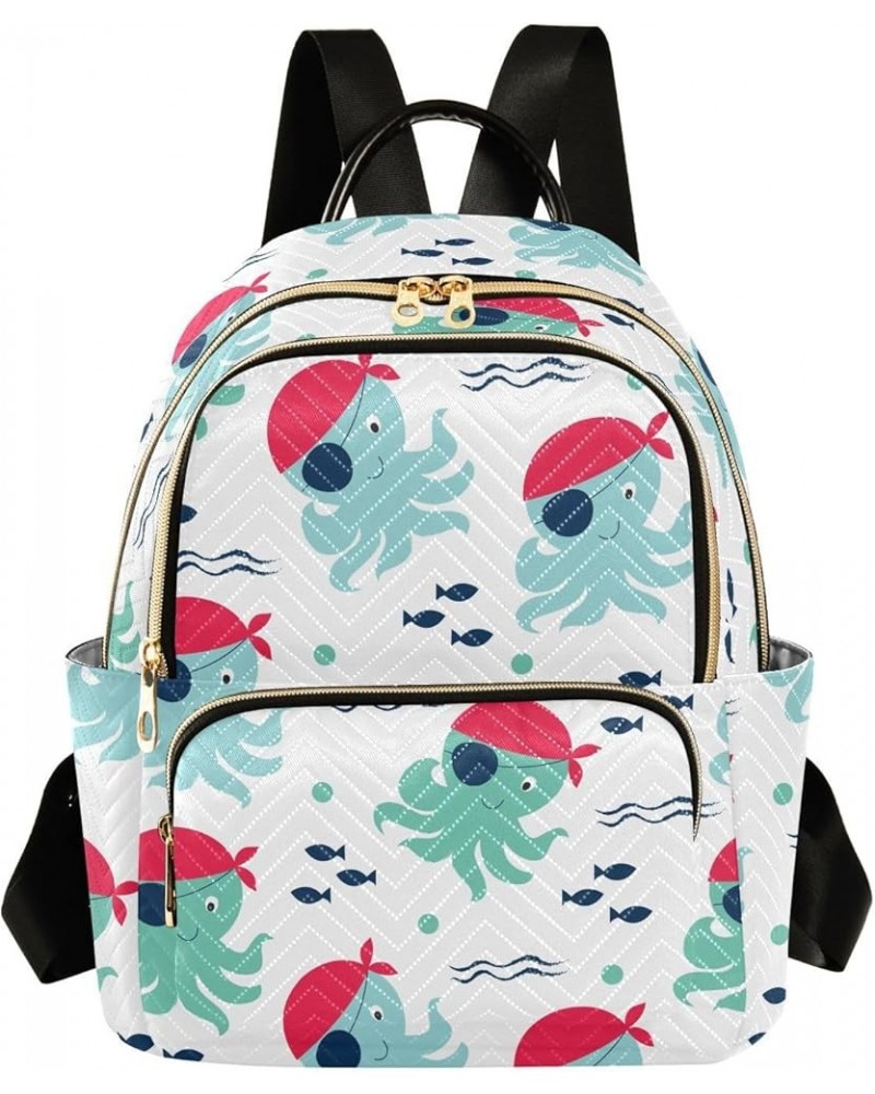 Mini Backpack for Women, Cute Pirate Octopus Travel Backpack Purse for Ladies, Small Bookbag Daypack Shoulder Bag M Multi297 ...