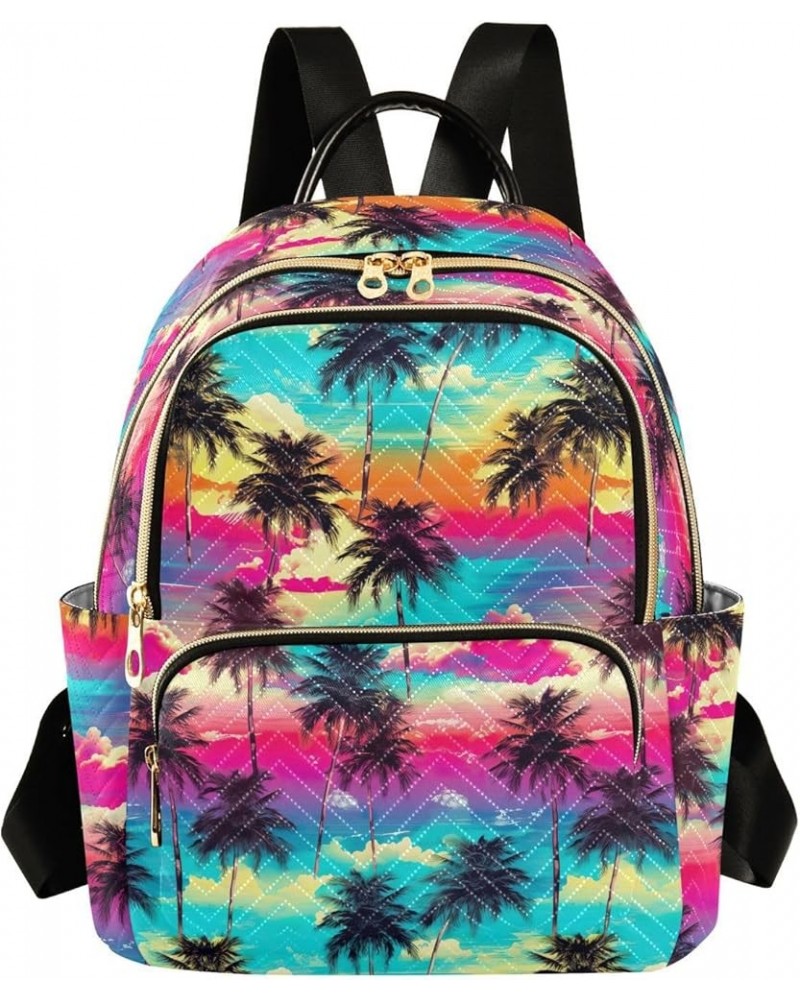 Tropical Palm Tree Tie Dye Backpack Purse for Women Small Travel Bag Fashion Daypack M 202a3551 M(11.4"x6.1"x14.17") 202a3551...