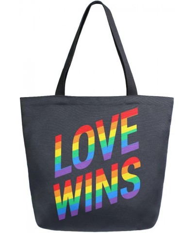 Woman Tote Bag Love Wins Pride Rainbow Shoulder Handbag for Work Travel Business Beach Shopping $13.10 Totes