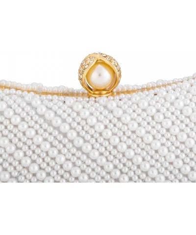 Pearl Clutch for Women Crystal Beaded Evening Handbag Vintage Purse for Wedding Clutch with Chain (White) White $66.93 Evenin...