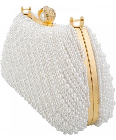 Pearl Clutch for Women Crystal Beaded Evening Handbag Vintage Purse for Wedding Clutch with Chain (White) White $66.93 Evenin...