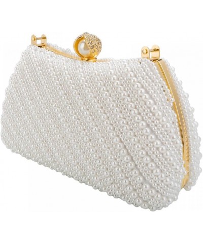 Pearl Clutch for Women Crystal Beaded Evening Handbag Vintage Purse for Wedding Clutch with Chain (White) White $66.93 Evenin...