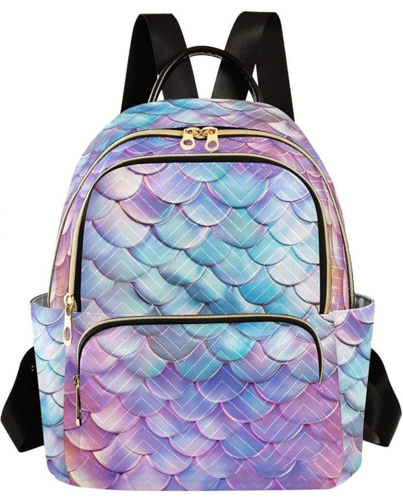 Pink Gradient Mermaid Scales Fashion Travel Backpack for Women Multi Pockets Lightweight Purse for Women-M Multicolor Small $...