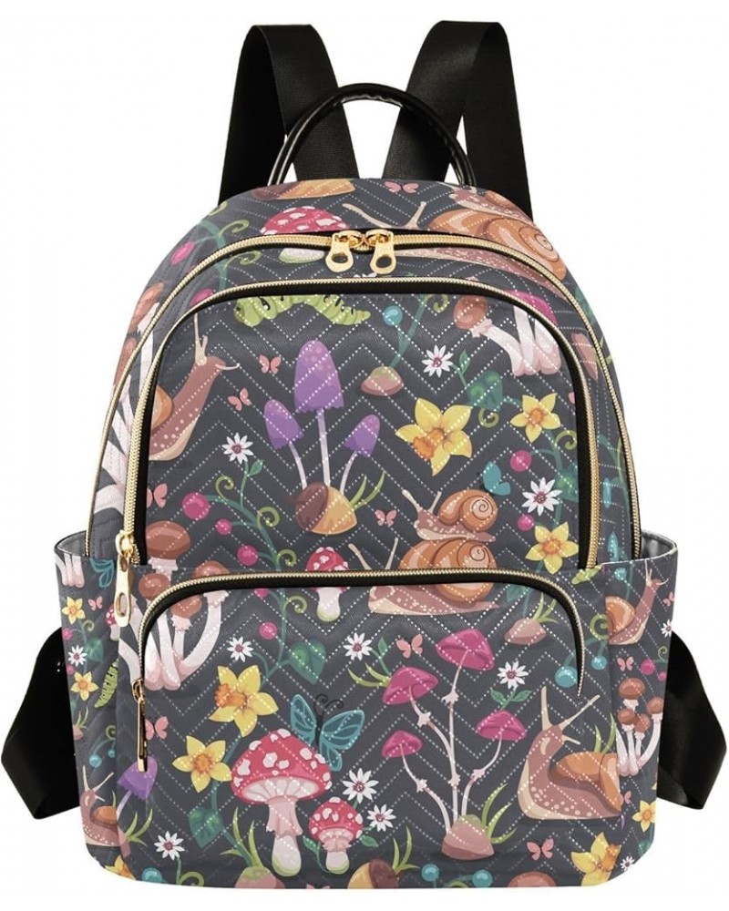 Small Backpack for Women Travel Bag Mushrooms Snails Flowers Daypack Purse Fashion Shoulder Bag Rucksack Medium B129 $11.18 B...