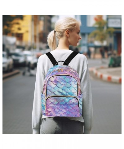 Pink Gradient Mermaid Scales Fashion Travel Backpack for Women Multi Pockets Lightweight Purse for Women-M Multicolor Small $...