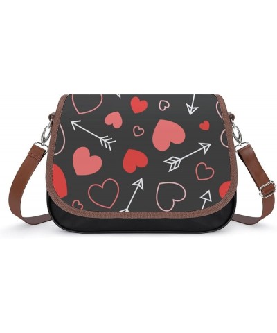 Printed Crossbody Bag Shoulder Bag PU Leather Women's Designer Satchels Heart Arrow Pink Color6 $20.50 Satchels