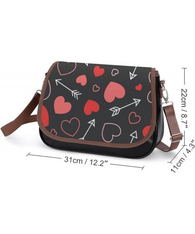 Printed Crossbody Bag Shoulder Bag PU Leather Women's Designer Satchels Heart Arrow Pink Color6 $20.50 Satchels