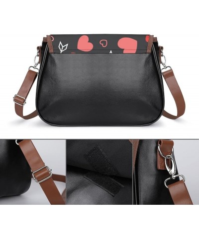 Printed Crossbody Bag Shoulder Bag PU Leather Women's Designer Satchels Heart Arrow Pink Color6 $20.50 Satchels