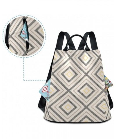 Backpack Purse for Women Fashion Travel Anti-theft Grey Rhombus Bohemian Daypack Casual Shoulder Bag Medium Size $21.80 Backp...