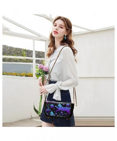 Purple Universe Cat Crossbody Shoulder Bag for Women, PU Leather Flap Satchel Purse, Shoulder Handbags with Adjustable Strap,...