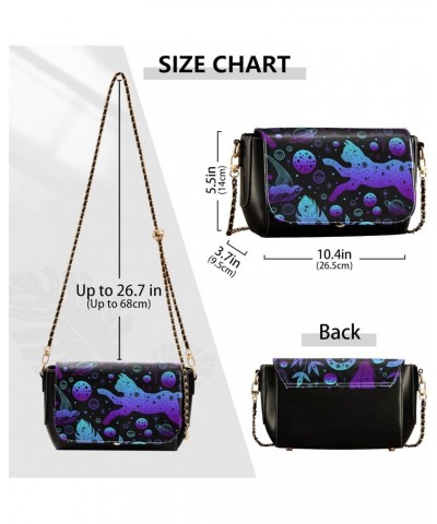 Purple Universe Cat Crossbody Shoulder Bag for Women, PU Leather Flap Satchel Purse, Shoulder Handbags with Adjustable Strap,...