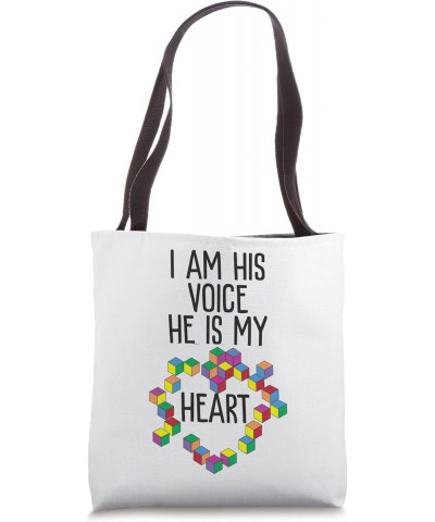 Autism Mom Mother Mama I Am His Voice He Is My Heart Tote Bag $13.19 Totes