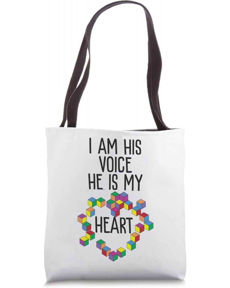 Autism Mom Mother Mama I Am His Voice He Is My Heart Tote Bag $13.19 Totes