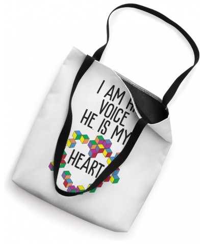 Autism Mom Mother Mama I Am His Voice He Is My Heart Tote Bag $13.19 Totes