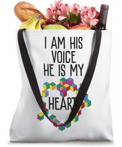 Autism Mom Mother Mama I Am His Voice He Is My Heart Tote Bag $13.19 Totes